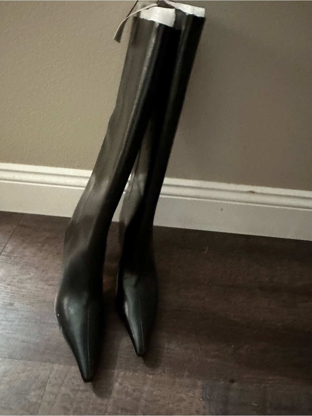 H&M Black Pointed-Toe Knee-High Heeled Boots